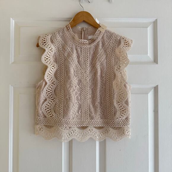 NWT Anthropologie Crochet Lace Crop Top Beige Size Large Boho - Picture 2 of 8